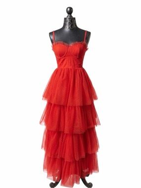 Dolls Kill x Beetlejuice "Red Wedding" Lydia Deetz gown maxi dress tulle